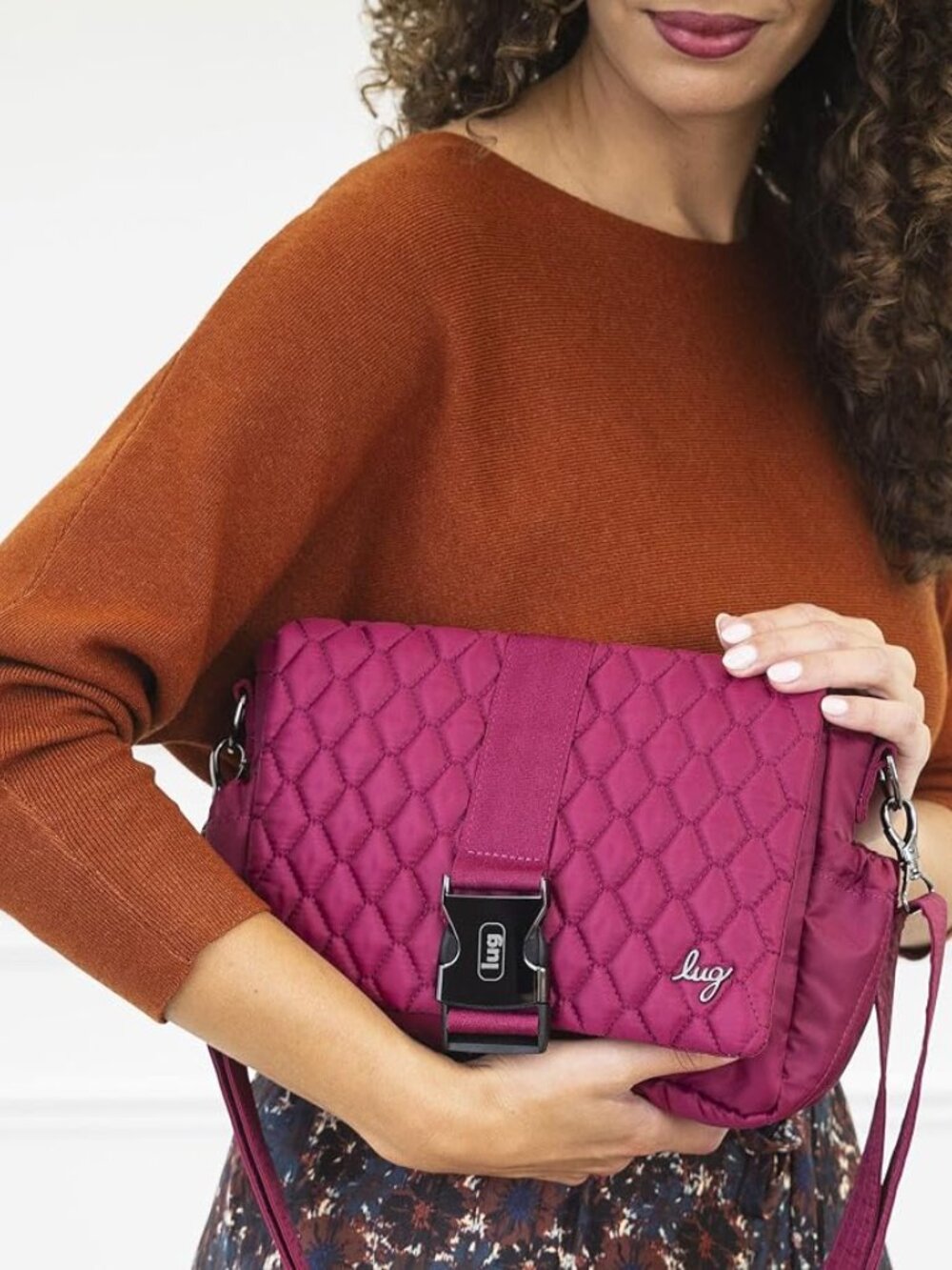 Lug Harness Crossbody Bag in Raspberry Evermore Flora Green